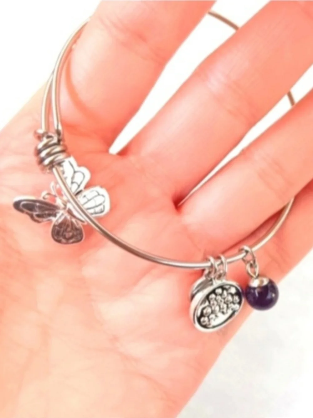 Love This Life Butterfly Charm Bangle Bracelet | EUC | Stainless Steel